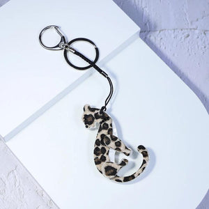 Leopard Acrylic Keychain Stainless Steel Key Ring for Women Girl