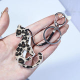Leopard Acrylic Keychain Stainless Steel Key Ring for Women Girl