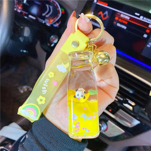 Red Liquid Keychain Champagne Banana Lemon Panda Floating Bottle Key Chain