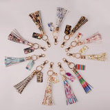 Rainbery Leopard Monogram Tassel Keychain Bag Pendant Car Key Ring Holder