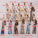 Rainbery Leopard Monogram Tassel Keychain Bag Pendant Car Key Ring Holder