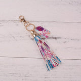 Rainbery Leopard Monogram Tassel Keychain Bag Pendant Car Key Ring Holder