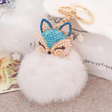 Rhinestone-Crystal Fox Rabbit-fur-ball-pompom Keychain Women Animal Trinkets