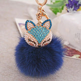 Rhinestone-Crystal Fox Rabbit-fur-ball-pompom Keychain Women Animal Trinkets