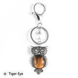 Vintage Owl Pendant Key Chain Turquoises Tiger Eye Stone Keychain Ring
