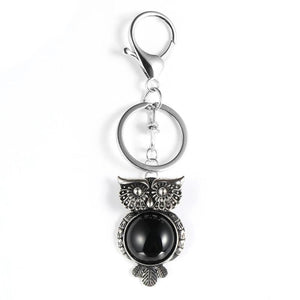 Vintage Owl Pendant Key Chain Turquoises Tiger Eye Stone Keychain Ring