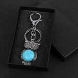 Vintage Owl Pendant Key Chain Turquoises Tiger Eye Stone Keychain Ring
