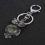 Vintage Owl Pendant Key Chain Turquoises Tiger Eye Stone Keychain Ring