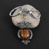 Vintage Owl Pendant Key Chain Turquoises Tiger Eye Stone Keychain Ring
