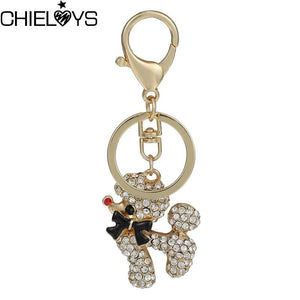 Poodle Rhinestone Key Ring Bag Charm for Women