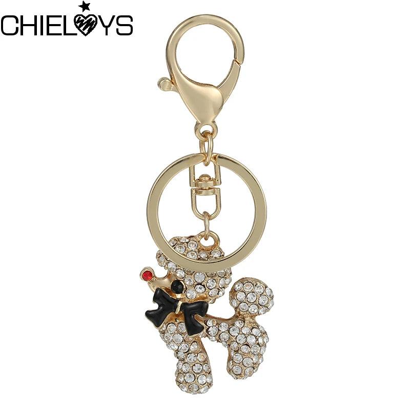 Poodle Rhinestone Key Ring Bag Charm for Women