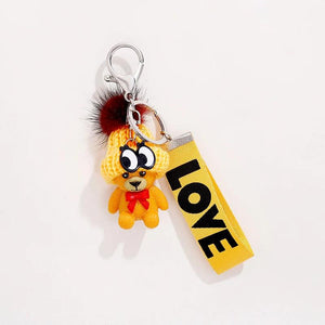 Resin Bear Keychain with Bell, Cute Cartoon Hat Design Bag Ornament