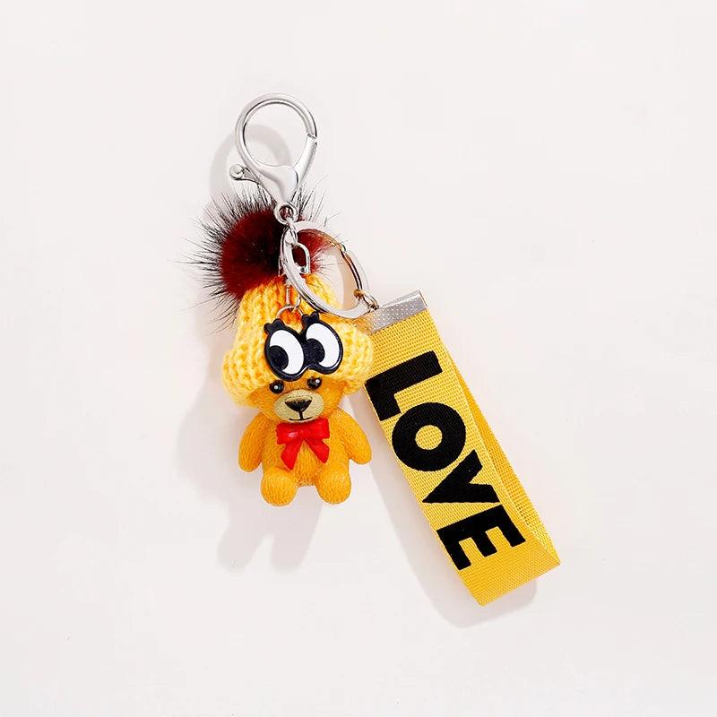 Resin Bear Keychain with Bell, Cute Cartoon Hat Design Bag Ornament