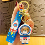 Astronaut Bear Key Chain Ring for Men Women Car Keychain Wrist Rope Keyring