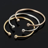 Adjustable Rhinestone Cuff Bangle Men Women Bracelet Stainless Steel