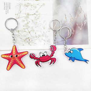 Acrylic Sea Animal Keychain Pendant Starfish Crab Whale Key Accessories