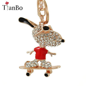 Dog Skateboard Keyring Bag Charm CZ Pendant