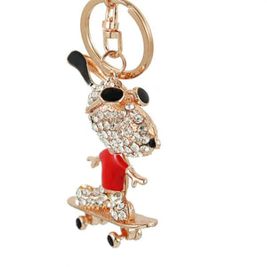 Dog Skateboard Keyring Bag Charm CZ Pendant