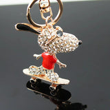 Dog Skateboard Keyring Bag Charm CZ Pendant