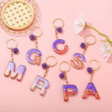 Purple Pink Pompom Letter Pendant Keychain Glitter Resin Alphabet Key Ring