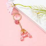 Purple Pink Pompom Letter Pendant Keychain Glitter Resin Alphabet Key Ring