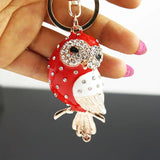 Red Enamel Owl Key Chain Holder with Rhinestone Pendant