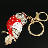 Red Enamel Owl Key Chain Holder with Rhinestone Pendant