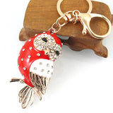 Red Enamel Owl Key Chain Holder with Rhinestone Pendant