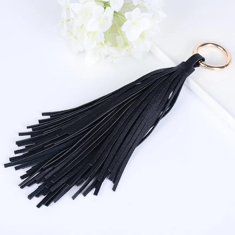 Sitaicery Tassel Key Chain Women Tassel KeyChain Bag Accessory PU Leather Tassel