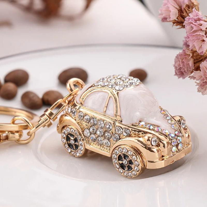 Metal Mini Car Oil Pendant Beetle Keychain Cartoon Car Key Ring