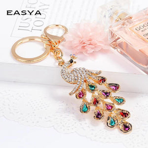Sparkling Peacock Keychain Women Bags Pendant Crystal Animal Key Holder