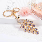 Sparkling Peacock Keychain Women Bags Pendant Crystal Animal Key Holder