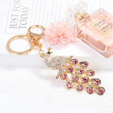 Sparkling Peacock Keychain Women Bags Pendant Crystal Animal Key Holder