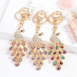 Sparkling Peacock Keychain Women Bags Pendant Crystal Animal Key Holder
