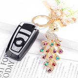 Sparkling Peacock Keychain Women Bags Pendant Crystal Animal Key Holder