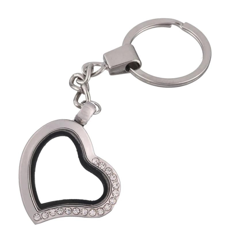 Heart Alloy Floating Charms Locket Keychain DIY Living Memory Locket Key Ring
