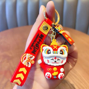 Chinese Style Lion Dance Cat Face Keychain for Women