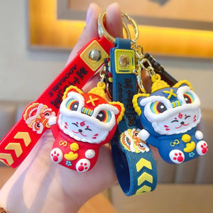 Chinese Style Lion Dance Cat Face Keychain for Women