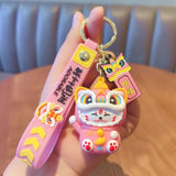 Chinese Style Lion Dance Cat Face Keychain for Women