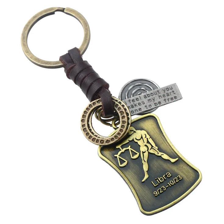 Vintage Zodiac Signs Constellations Keychain Leather Bag Car ASTROLOGY Key Chain