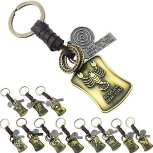 Vintage Zodiac Signs Constellations Keychain Leather Bag Car ASTROLOGY Key Chain