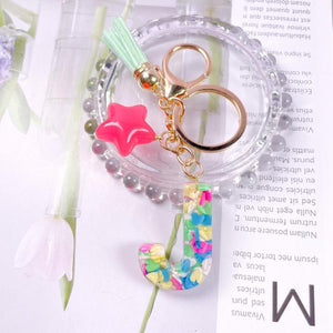 Crystal Drop Glue Keychain Tassel Pentacle Pendant Resin Keychain