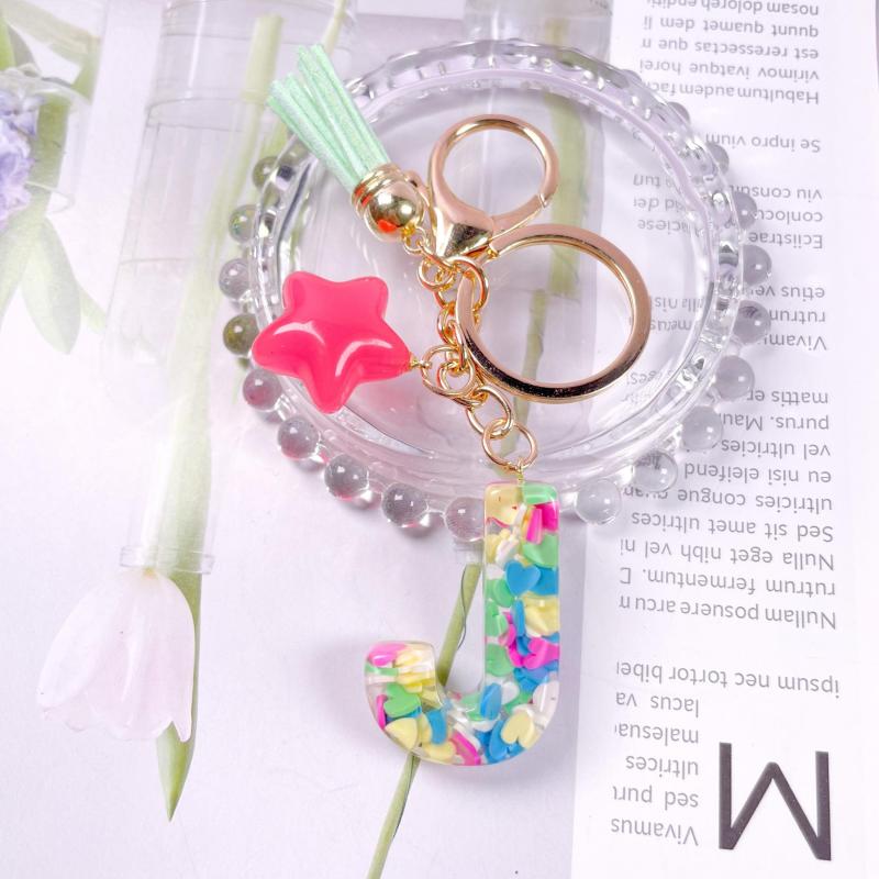 Crystal Drop Glue Keychain Tassel Pentacle Pendant Resin Keychain