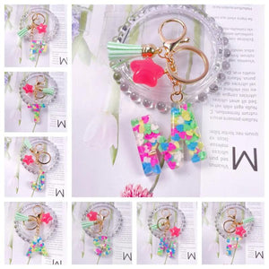 Crystal Drop Glue Keychain Tassel Pentacle Pendant Resin Keychain