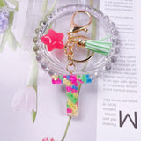 Crystal Drop Glue Keychain Tassel Pentacle Pendant Resin Keychain