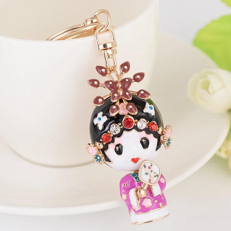 Chinese Style Rhinestone Crystal Keychain Bride&Groom Shape Key Chains Charm