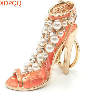 Red High Heels Keychain D Pearl Rhinestone Gift