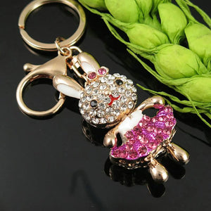 Colorful Rhinestone Bowknot Rabbit Bag Pendant Keychain