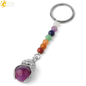 CSJA Owl Keychain Natural Stones Reiki 7 Chakra Chain Keys Holder G351