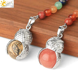 CSJA Owl Keychain Natural Stones Reiki 7 Chakra Chain Keys Holder G351